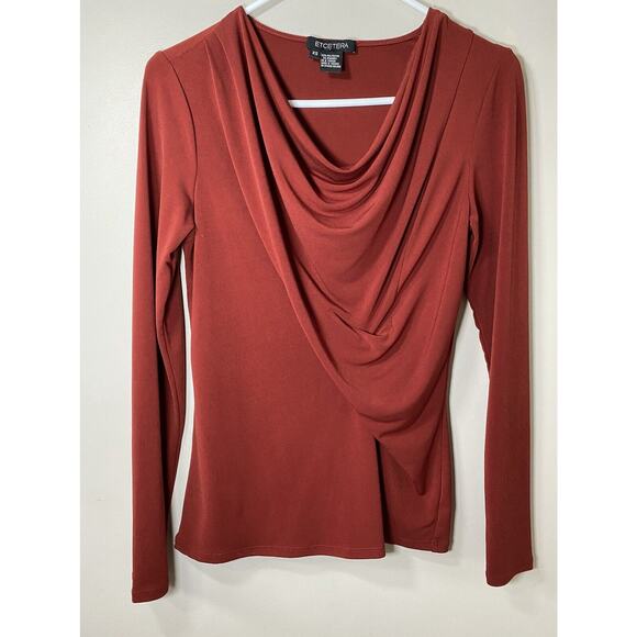 Etcetera Blouse XSMALL Red Draped Neckline Long Sleeve Top - Picture 1 of 6